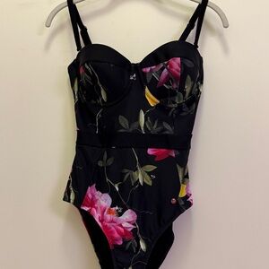Floral Black One-Piece Swimsuit by Ted Baker